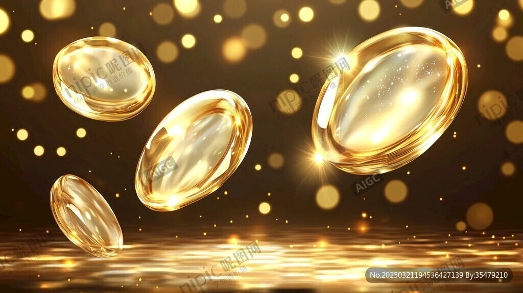 金色气泡与粒子抽象背景