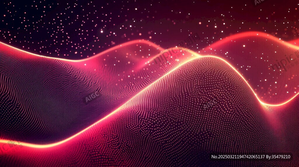 红色粒子波动的抽象图像