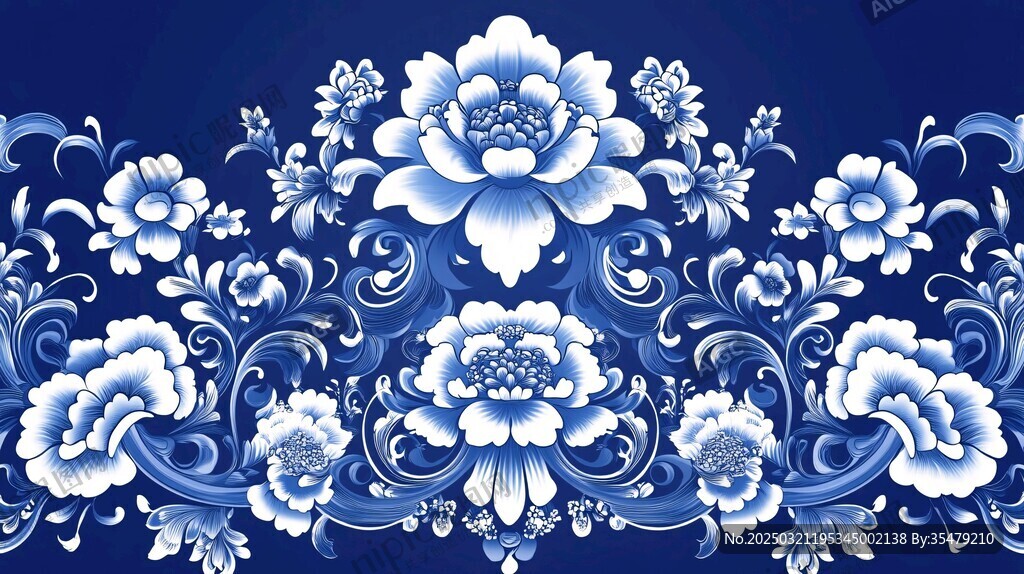 青花瓷风格的数字艺术作品