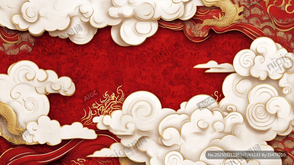 红色云雾中的金龙腾空