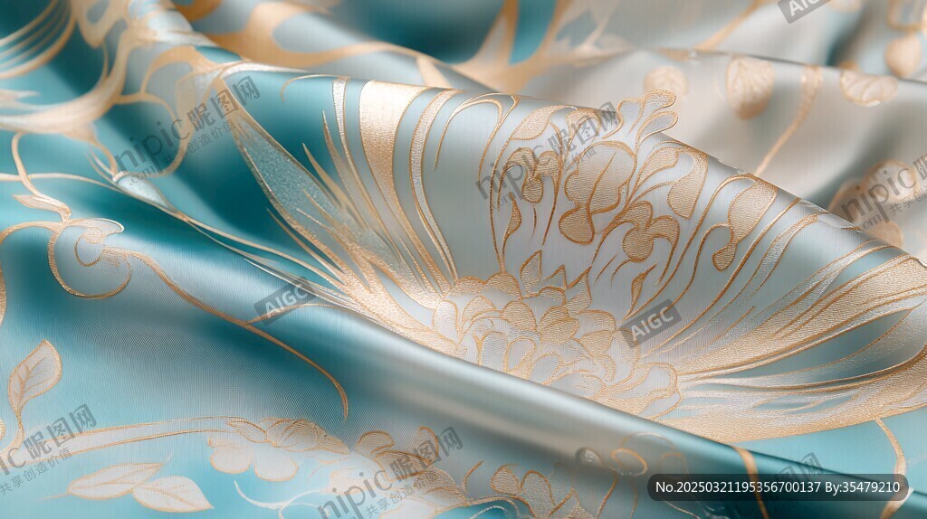 金色花纹蓝色布料