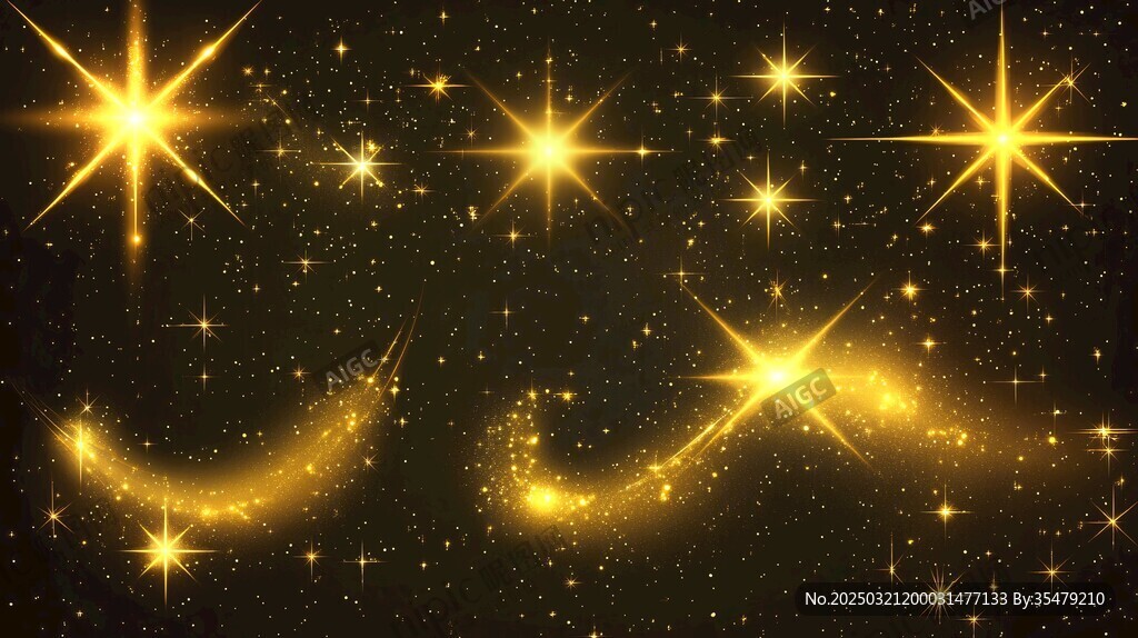 金色星光闪耀的夜空