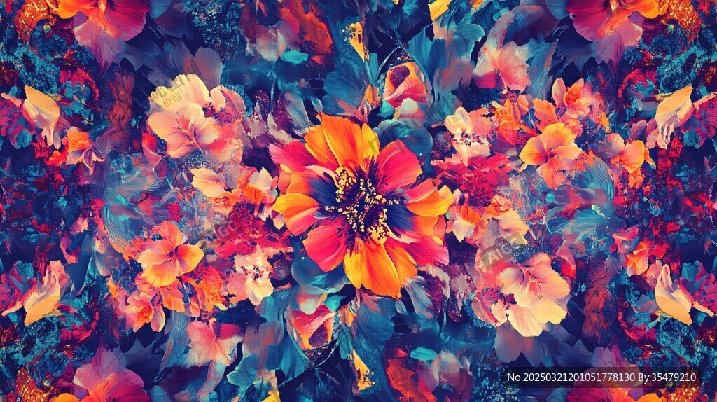 多彩花卉抽象画