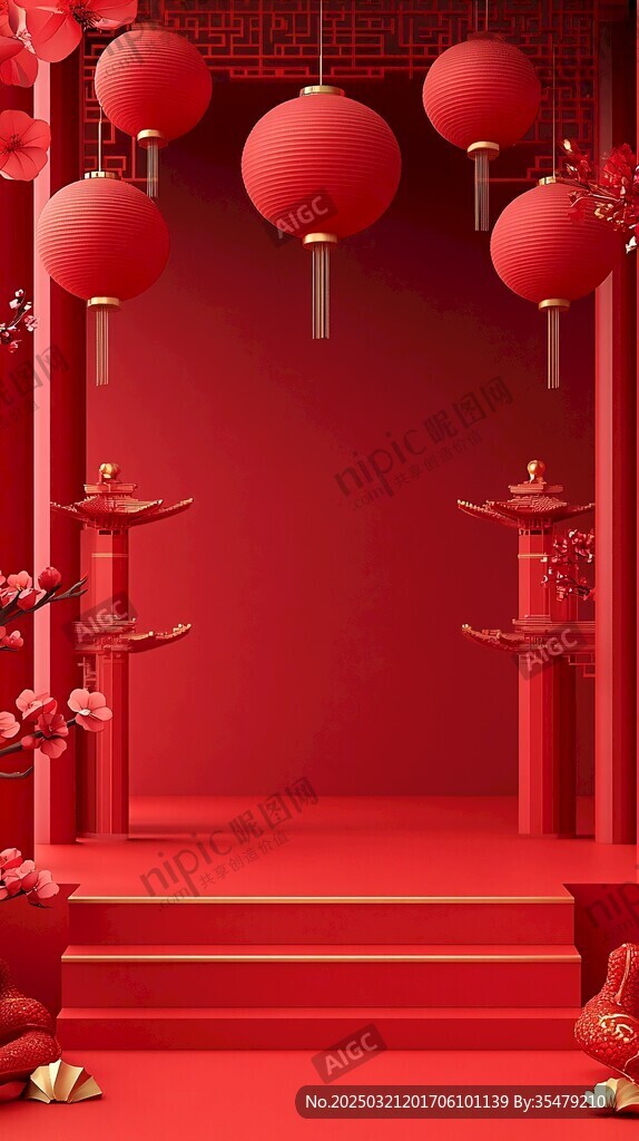 红色中国新年场景