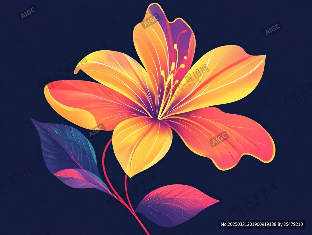 多彩花卉数字艺术作品