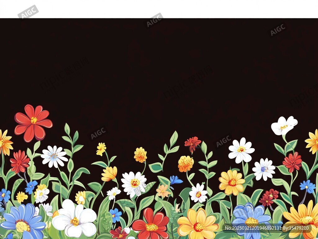 色彩斑斓的花卉与黑色背景