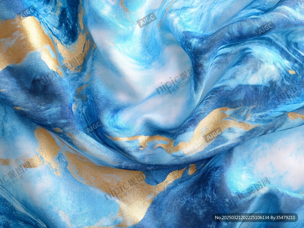蓝色与金色大理石纹理的流动性
