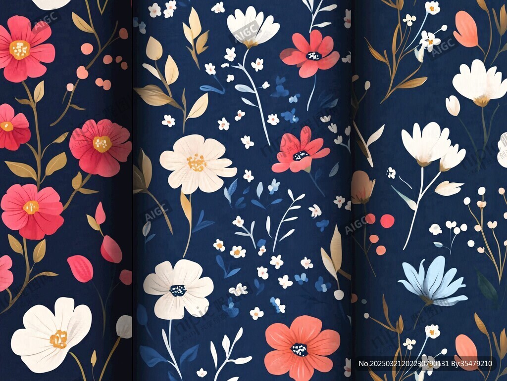 深蓝色背景上的花卉图案