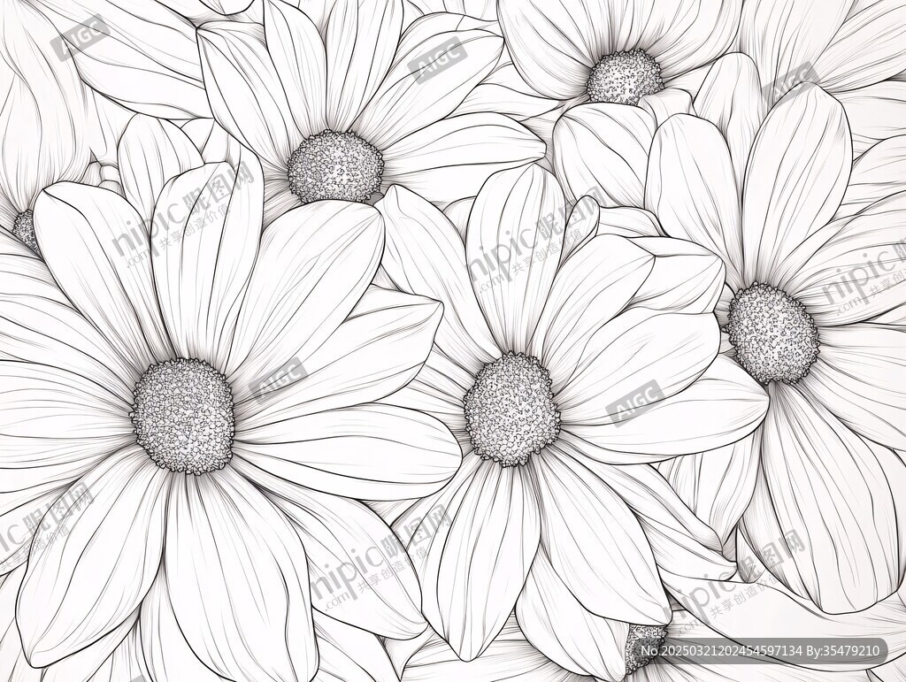 黑白花卉线条画