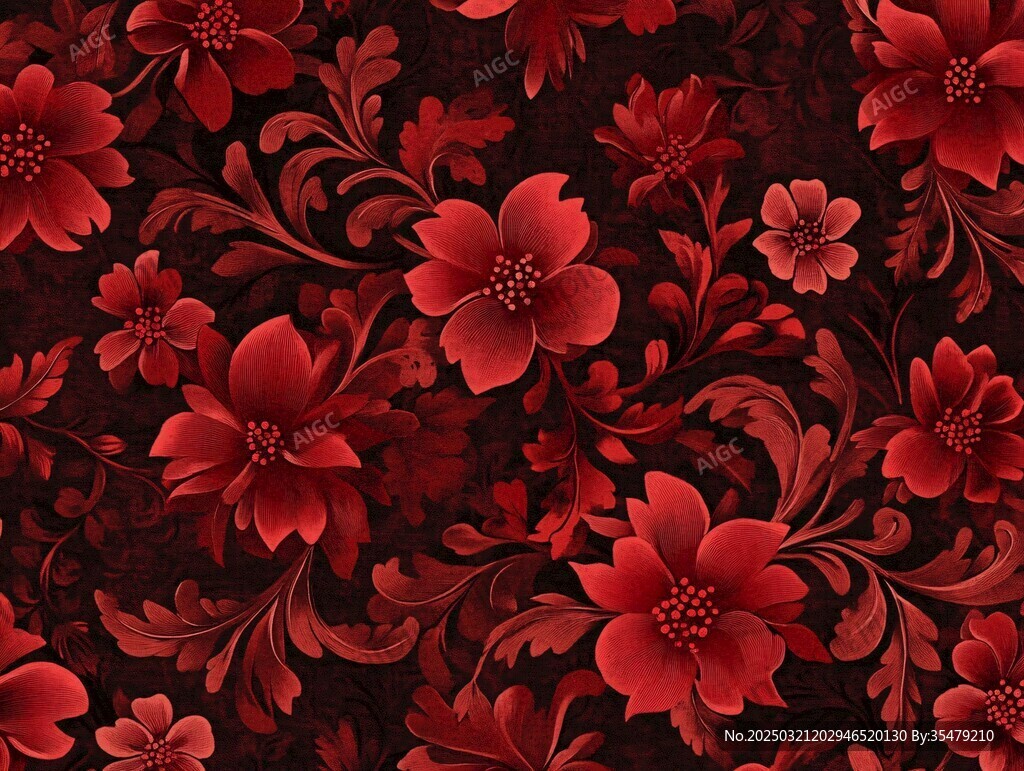 红色花卉图案