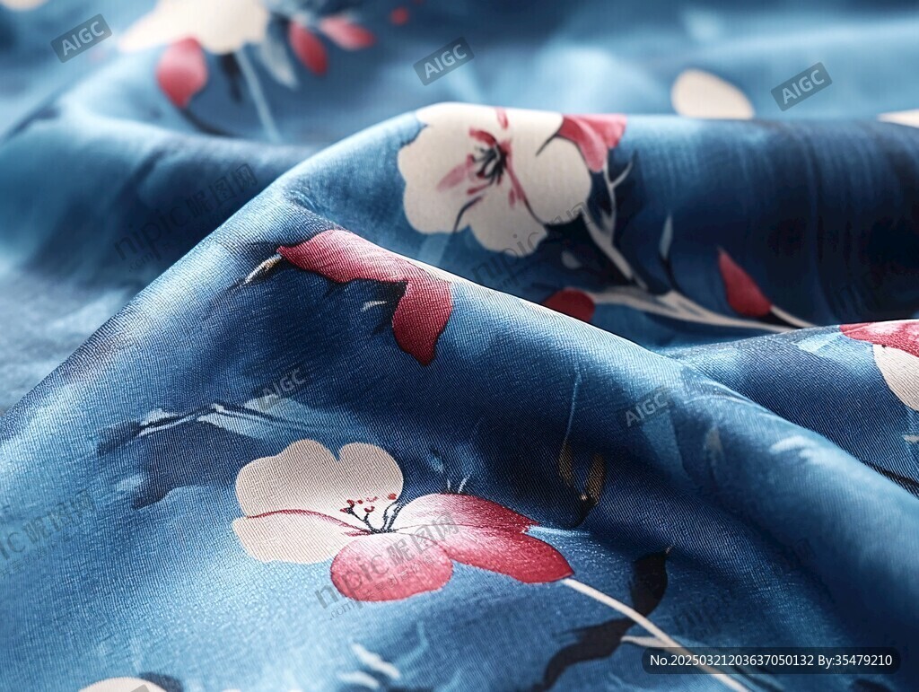 绚丽花卉图案的蓝色布料