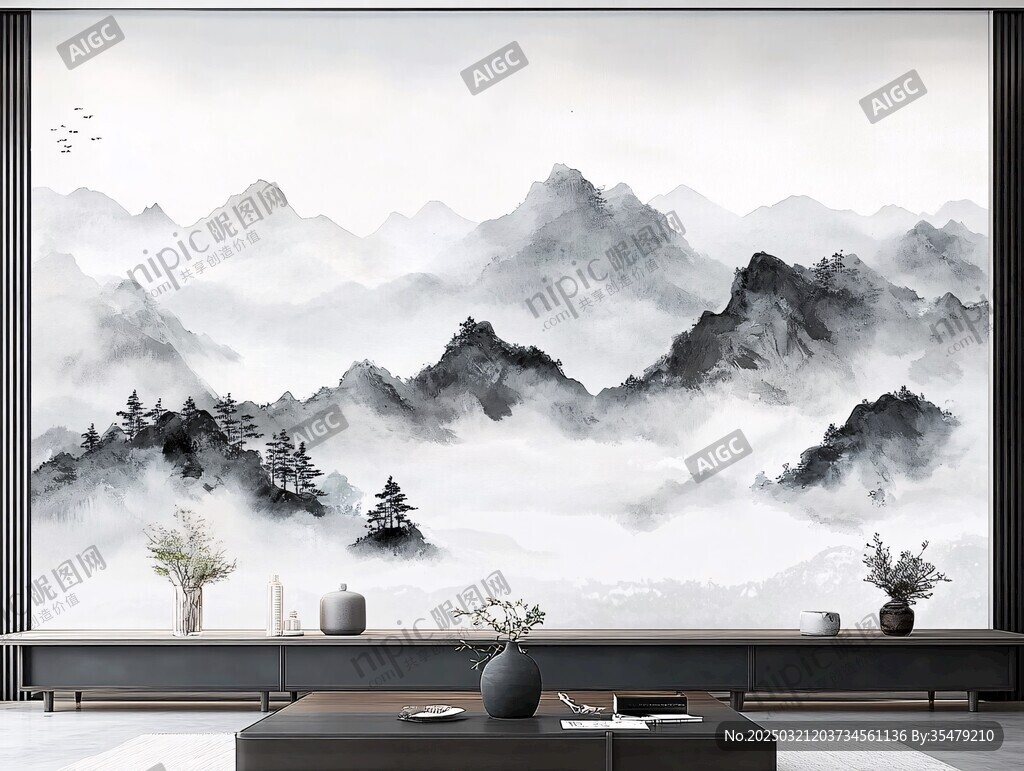 抽象水墨山水画
