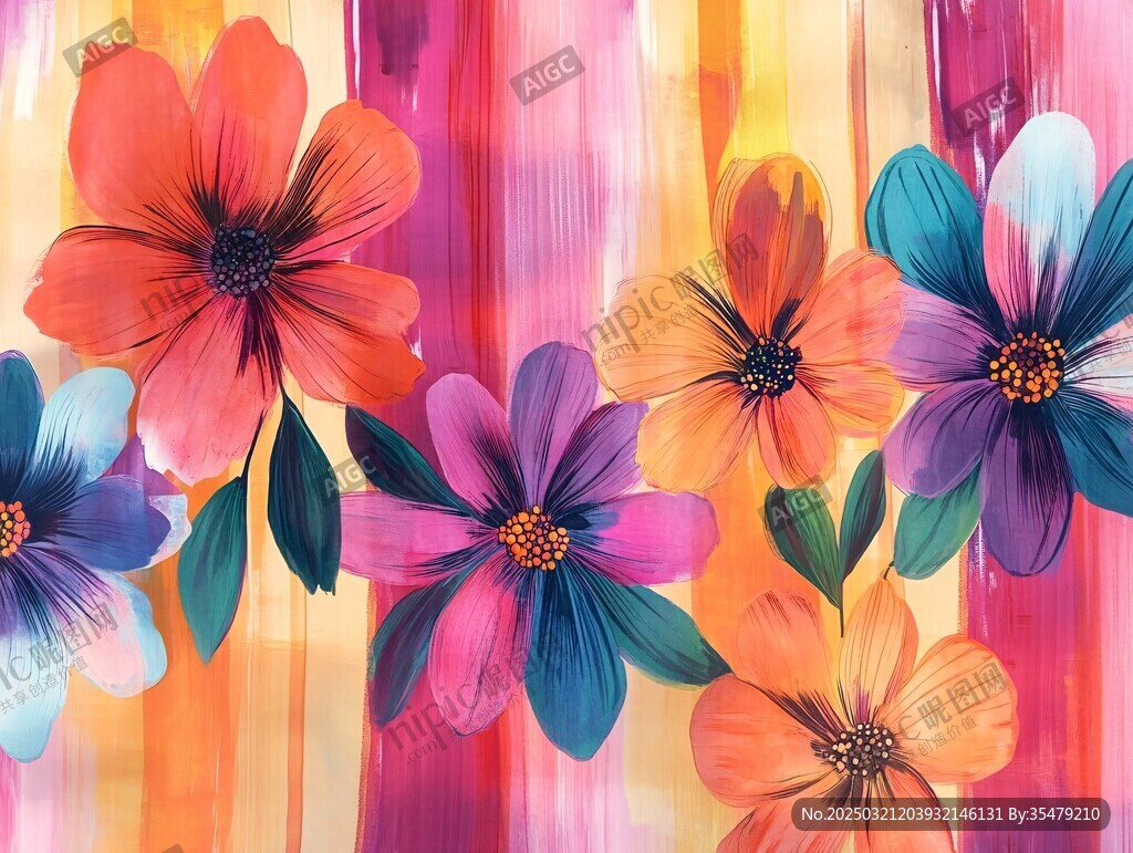 五彩斑斓的花朵绘画