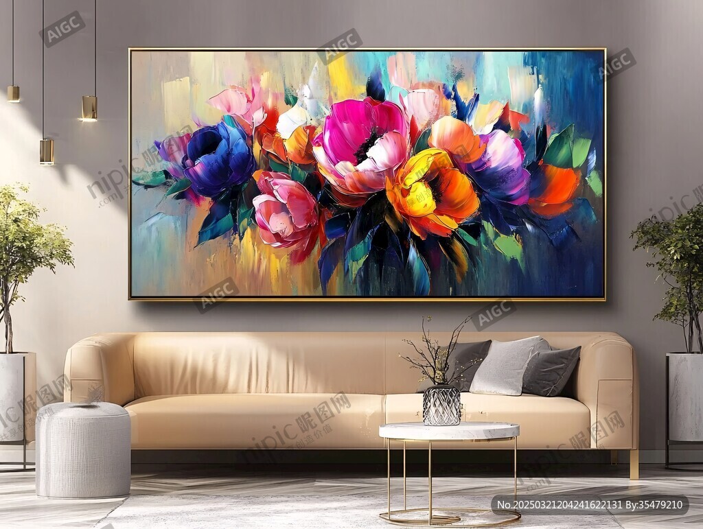 彩色花卉油画