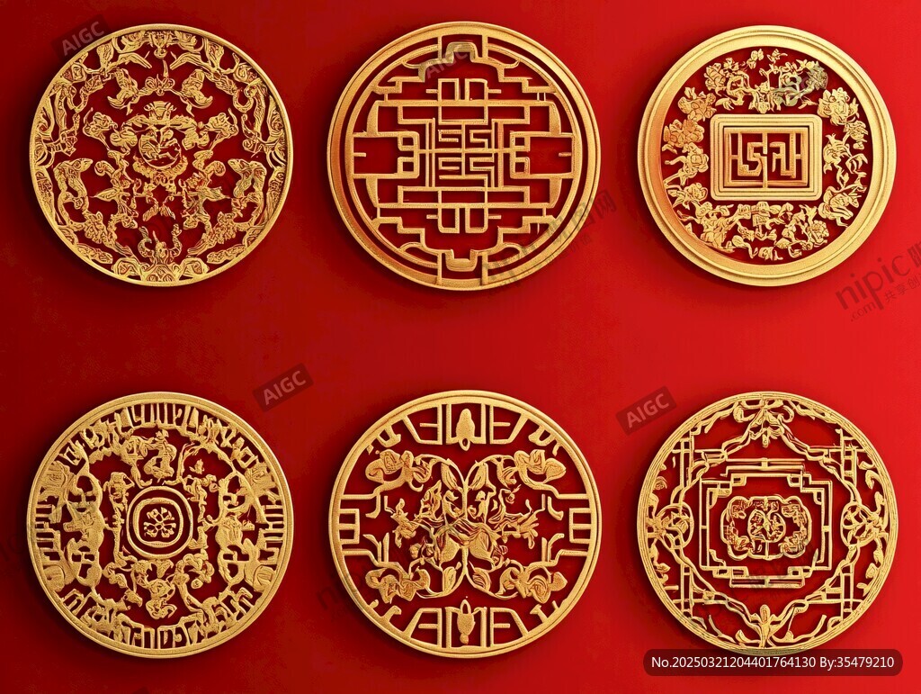 红色背景上的金色中国传统图案