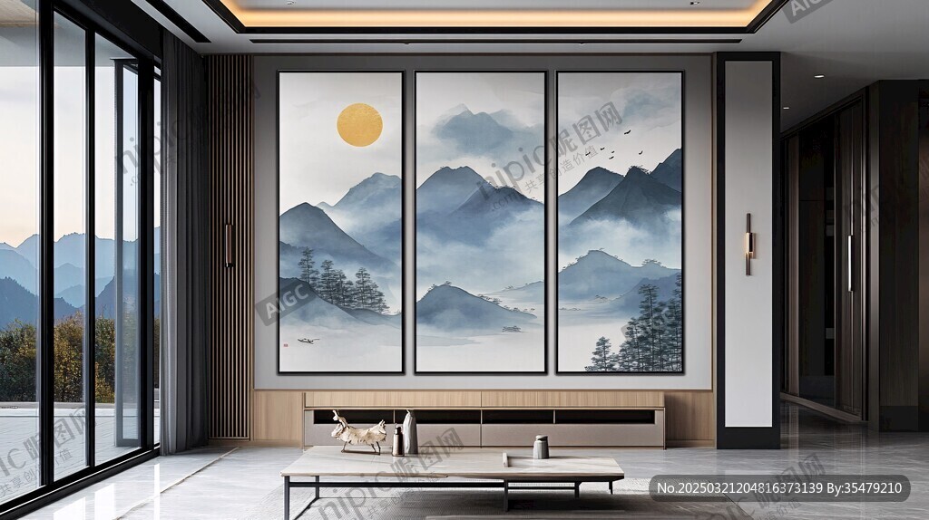 山水画三联画