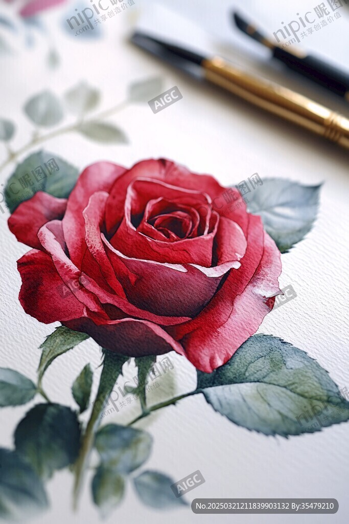 精细水彩玫瑰画作
