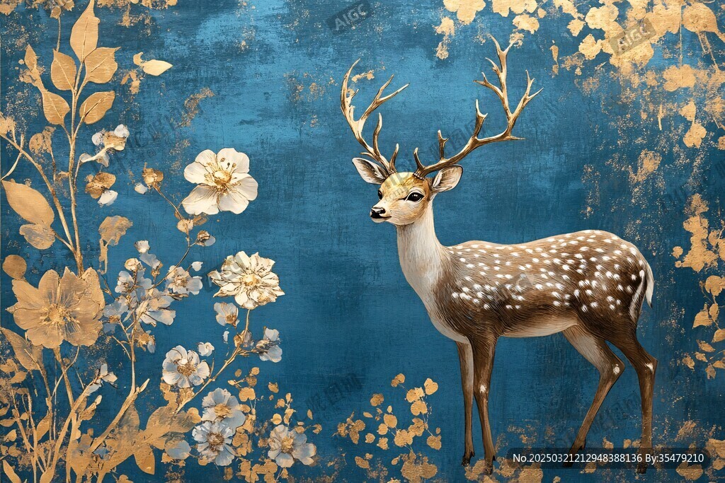 鹿与花卉