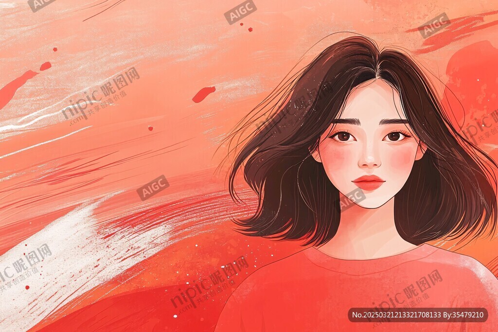 红色调的数字艺术插画