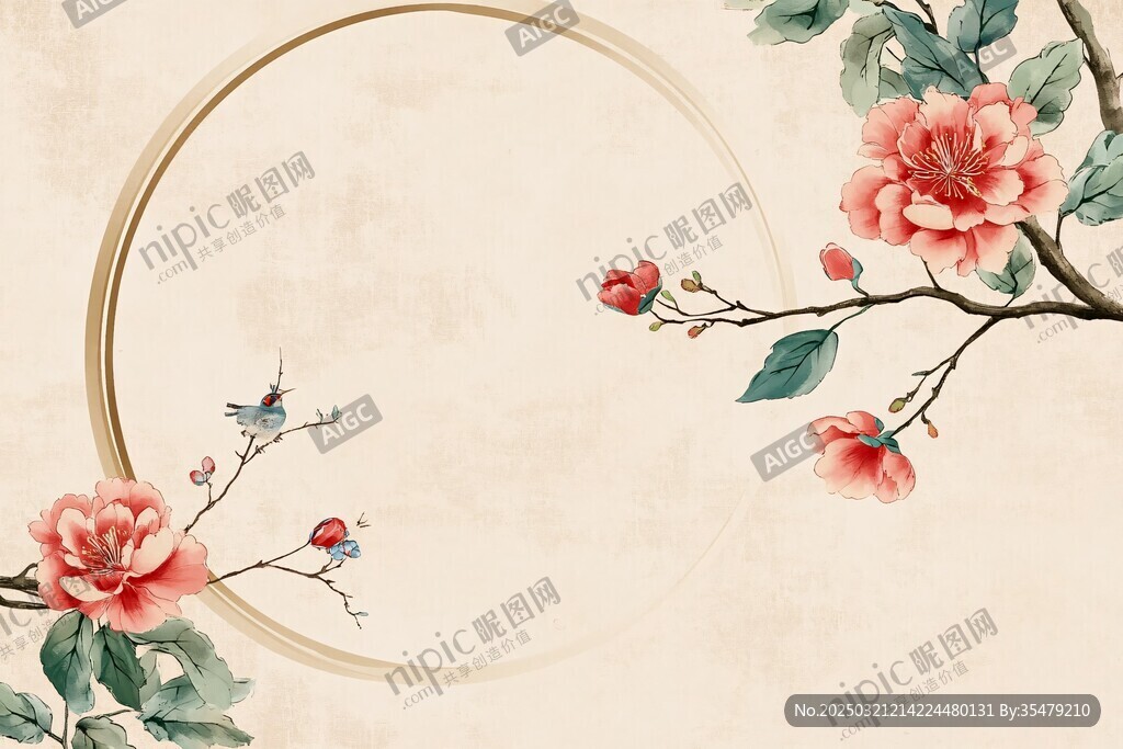 中国风花鸟画风格背景图
