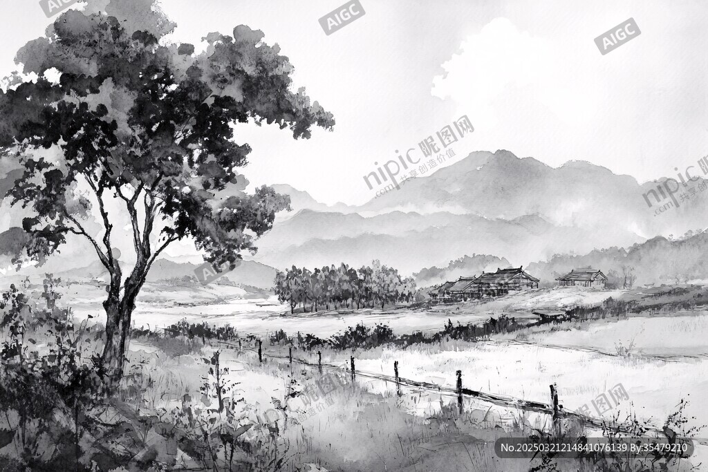 山水乡村风景画
