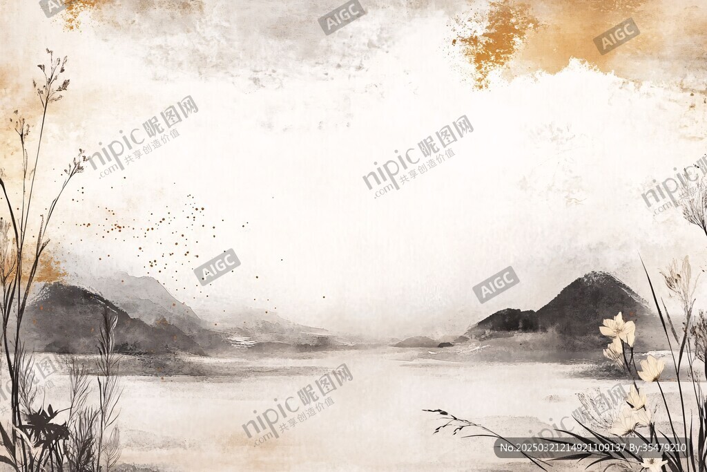 抽象水墨山水画