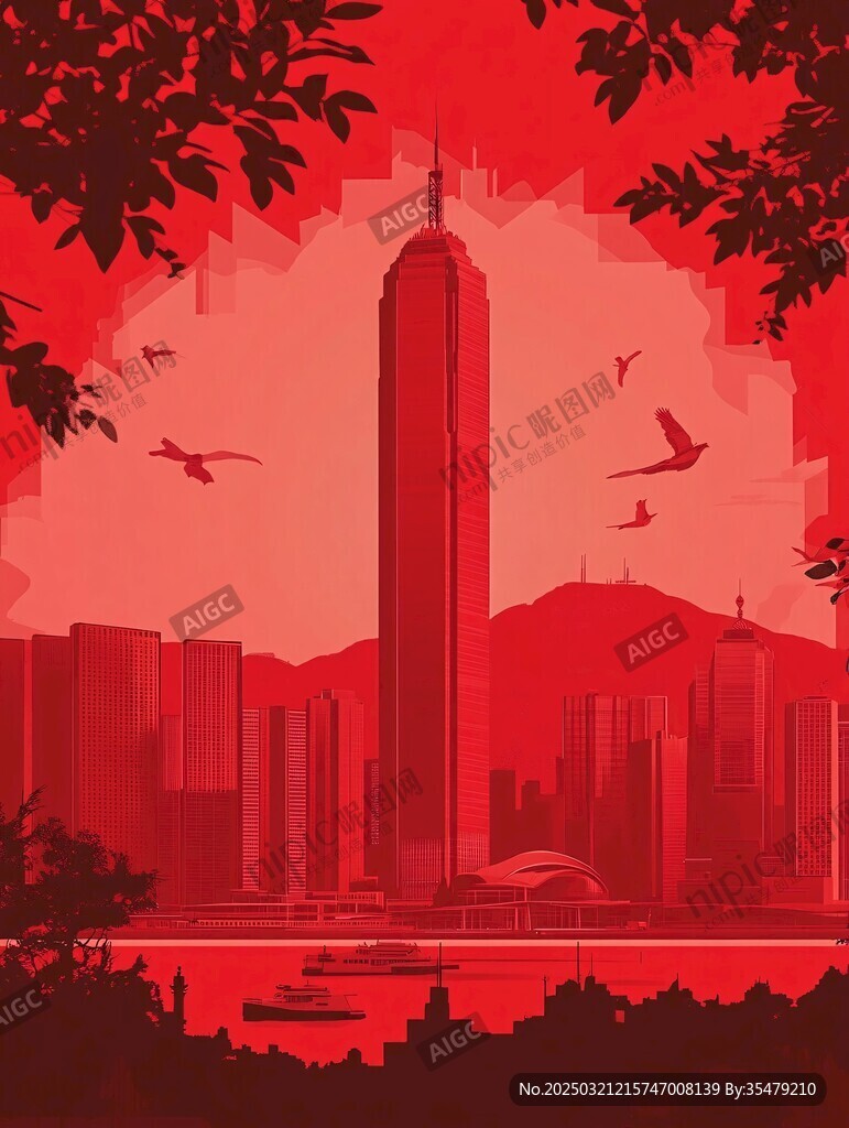 红色城市剪影