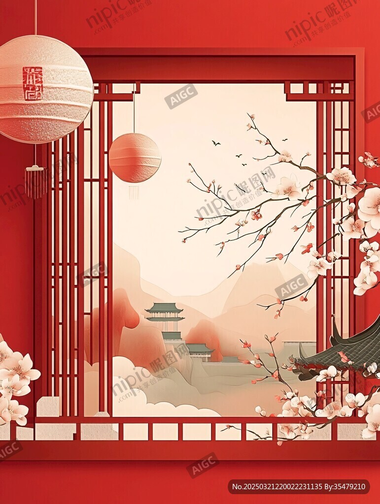 春日红窗景