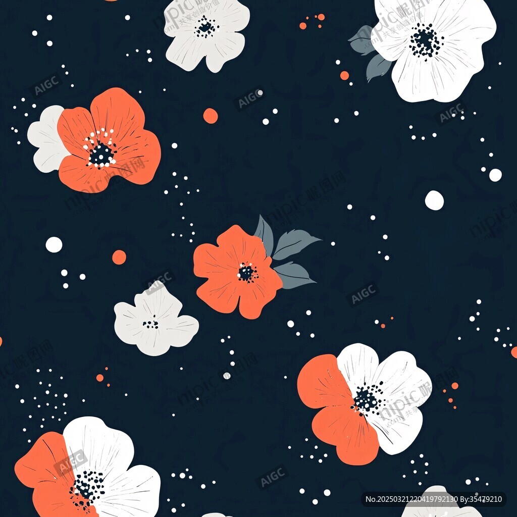 橙白花卉图案