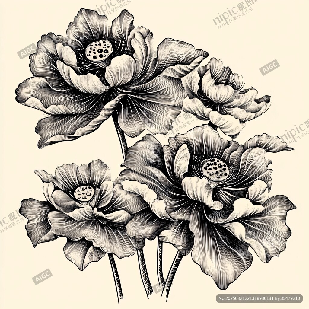 黑白花卉图案