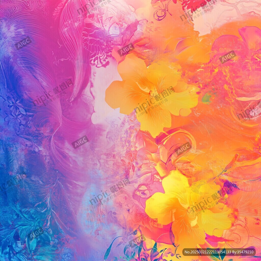 色彩斑斓的花卉抽象画