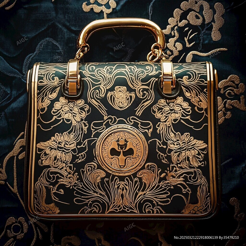 金色手提包 黑色背景