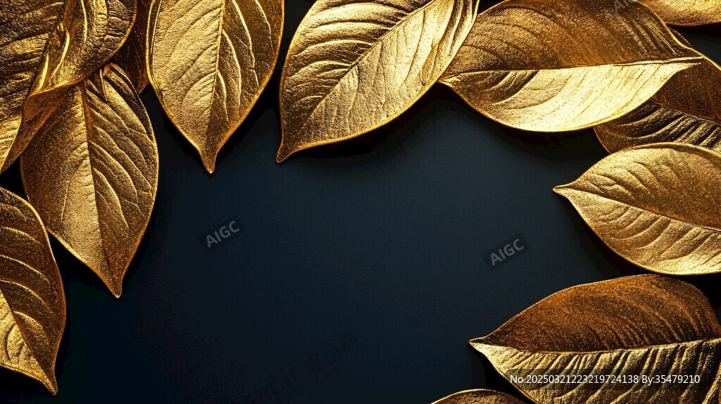 金色树叶与深蓝背景的对比