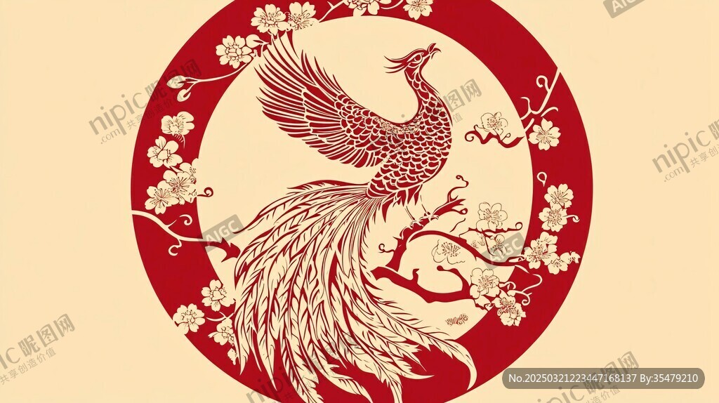 红凤凰牡丹图案