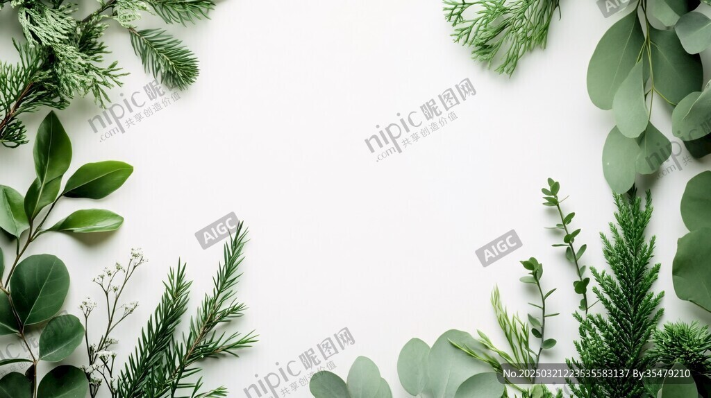 绿色植物框架 白色背景