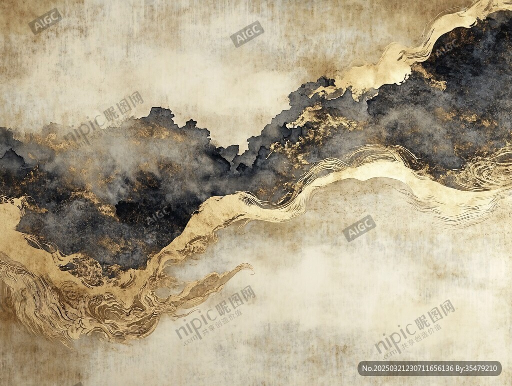 抽象金墨流动