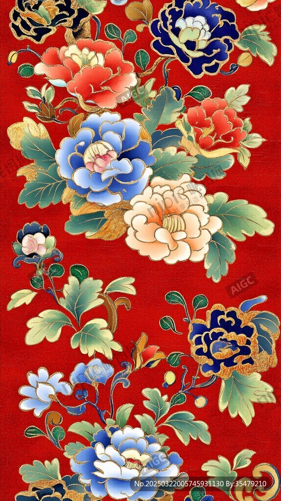 红色背景上的花卉图案