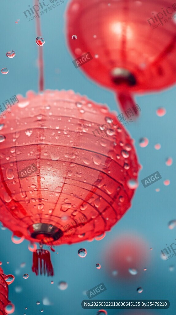 雨中的红灯笼