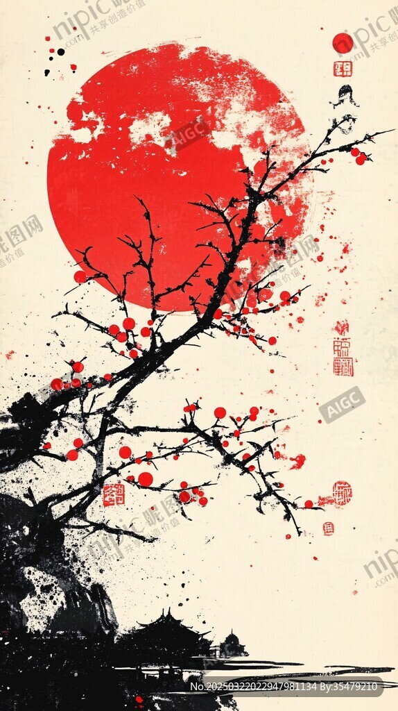 红月映梅花