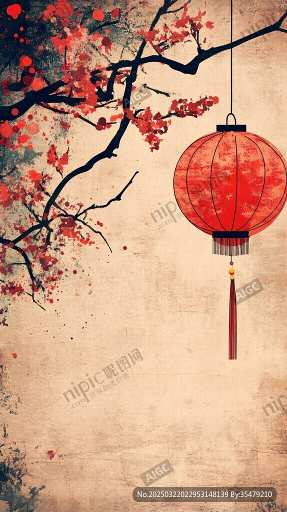 东方之美 红梅与灯笼