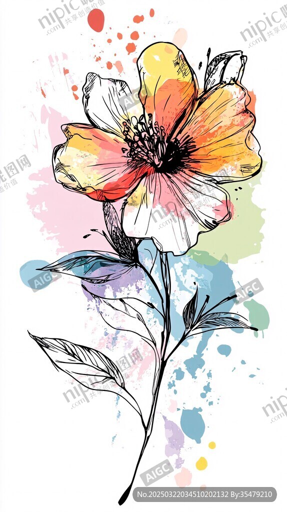彩色水彩花卉画