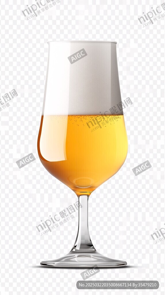 透明背景下的精致啤酒杯