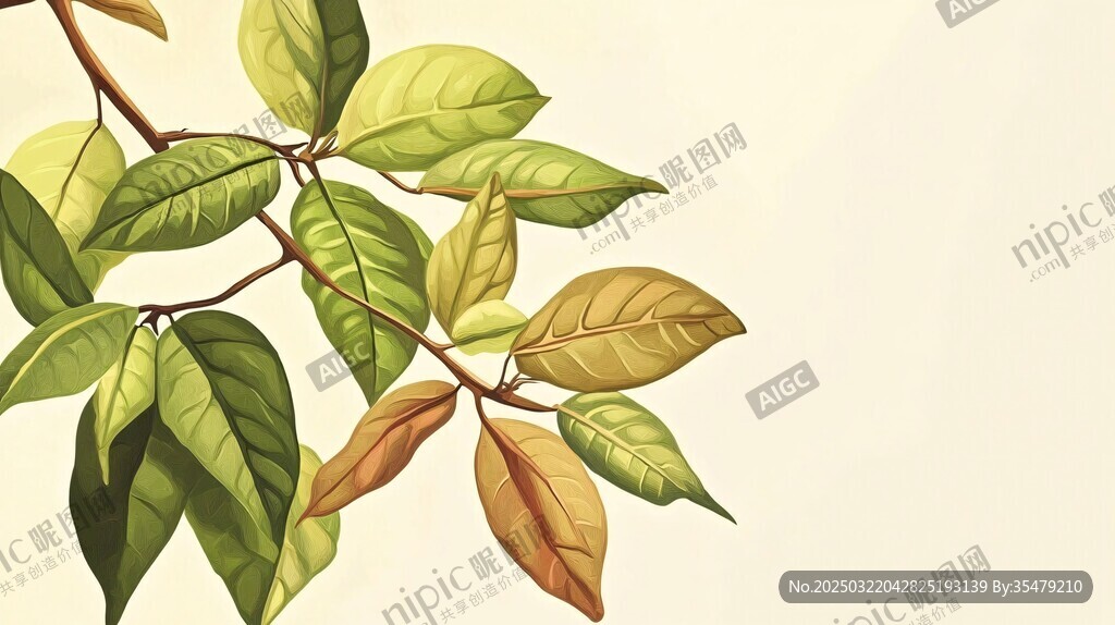 绿色渐变树叶插画