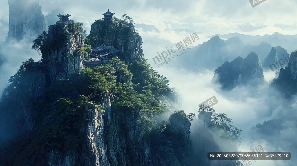 云雾缭绕的山脉仙境