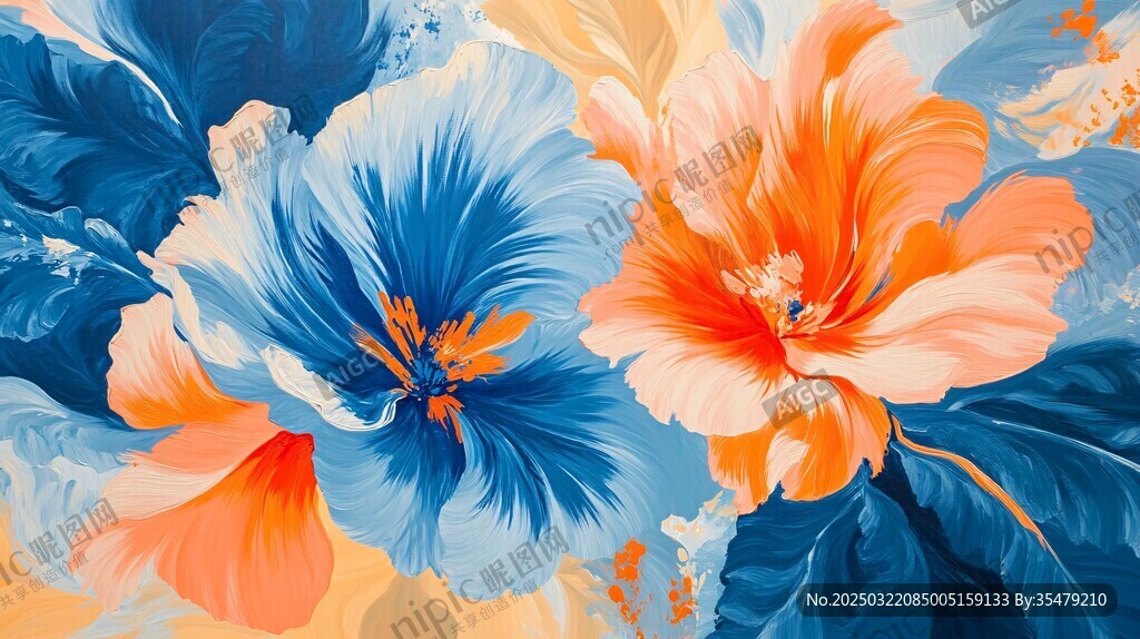 色彩斑斓的花卉抽象画