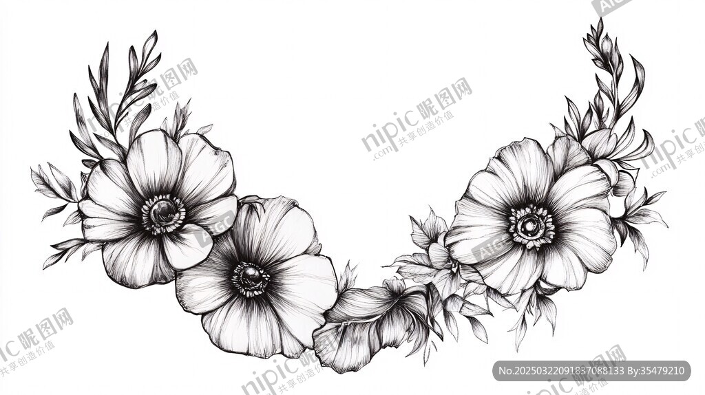 黑白花卉图案
