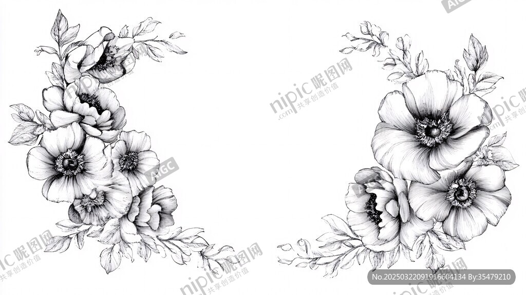 黑白花卉插画