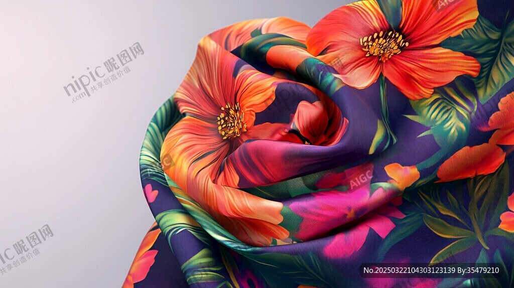 绚丽花卉图案的丝绸围巾