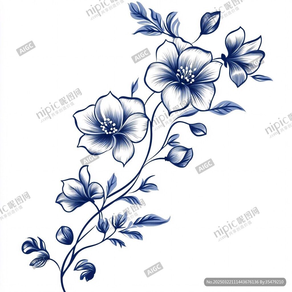 蓝白花卉图案