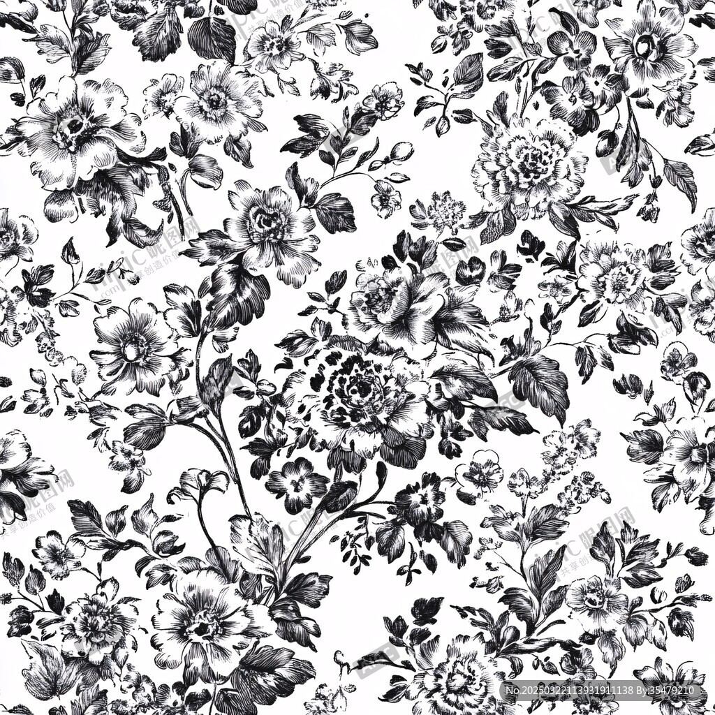 黑白花卉图案